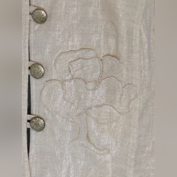 Linen Floral Bohemian Cropped Lined Blazer Quiet Luxury Neutral Size 10 - Picture 9 of 12